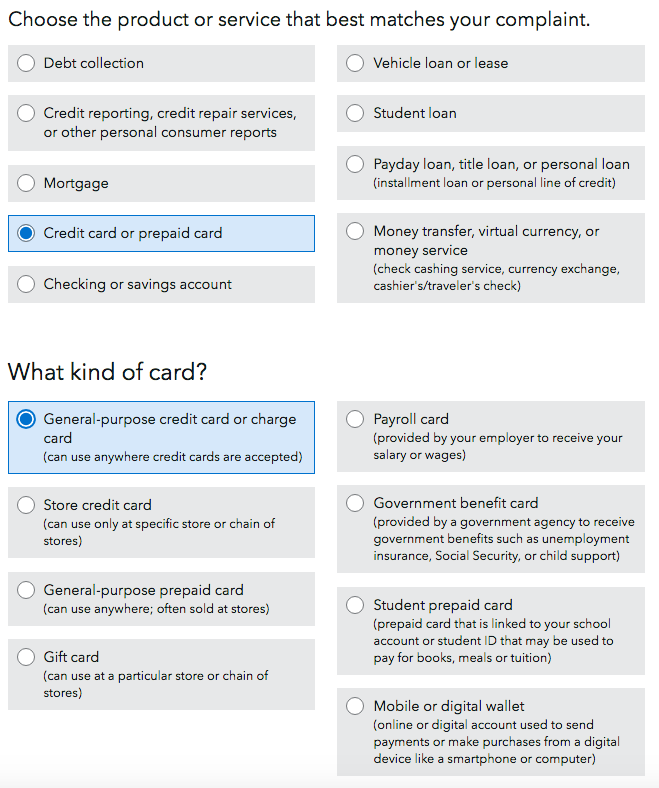 Consumer Financial Protection Bureau Complaint Step 1