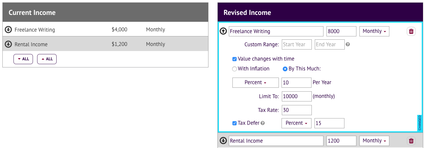 income spending simulator compare mode